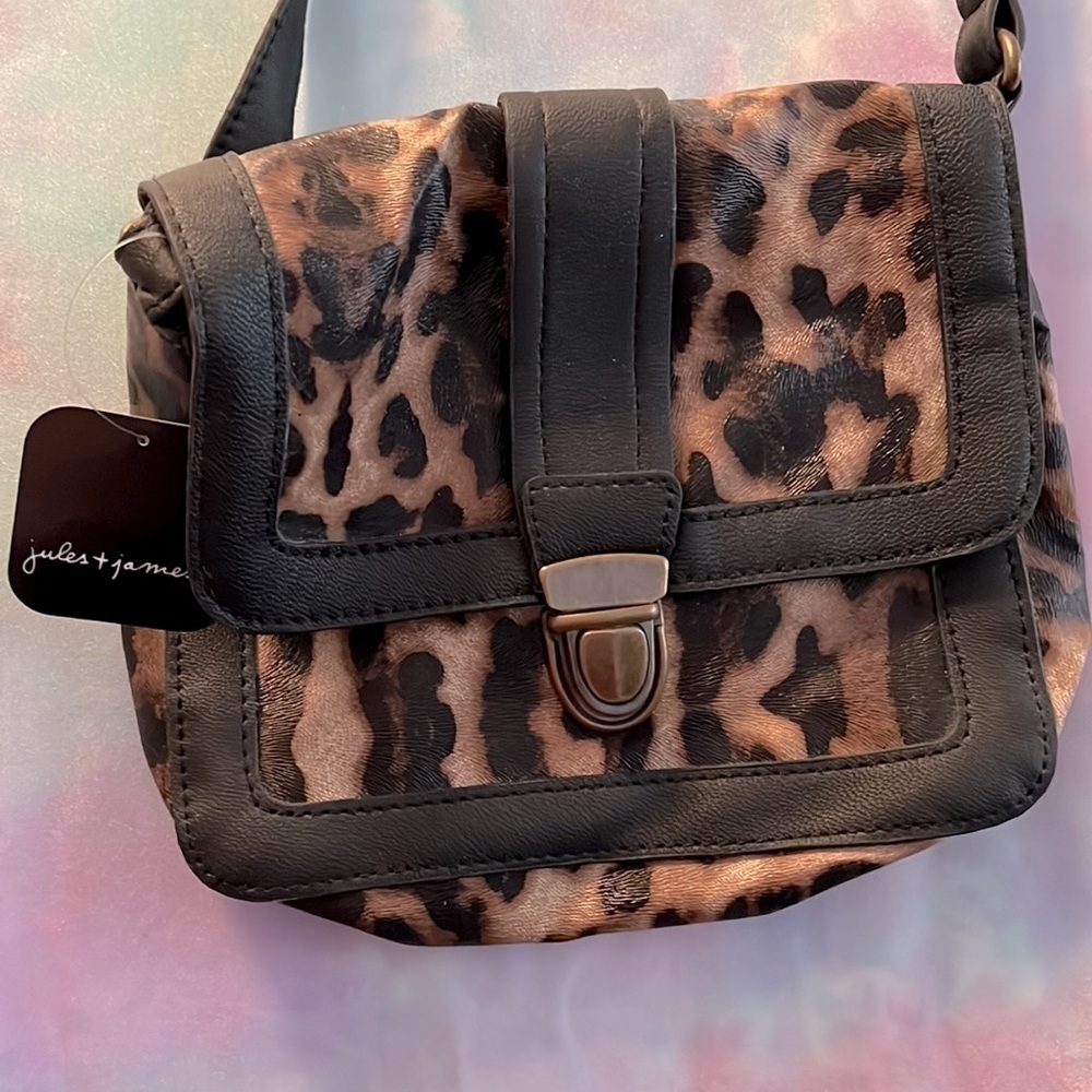 Jules & James Small Brown Animal Print Cross Body Bag Purse - Picture 3 of 6